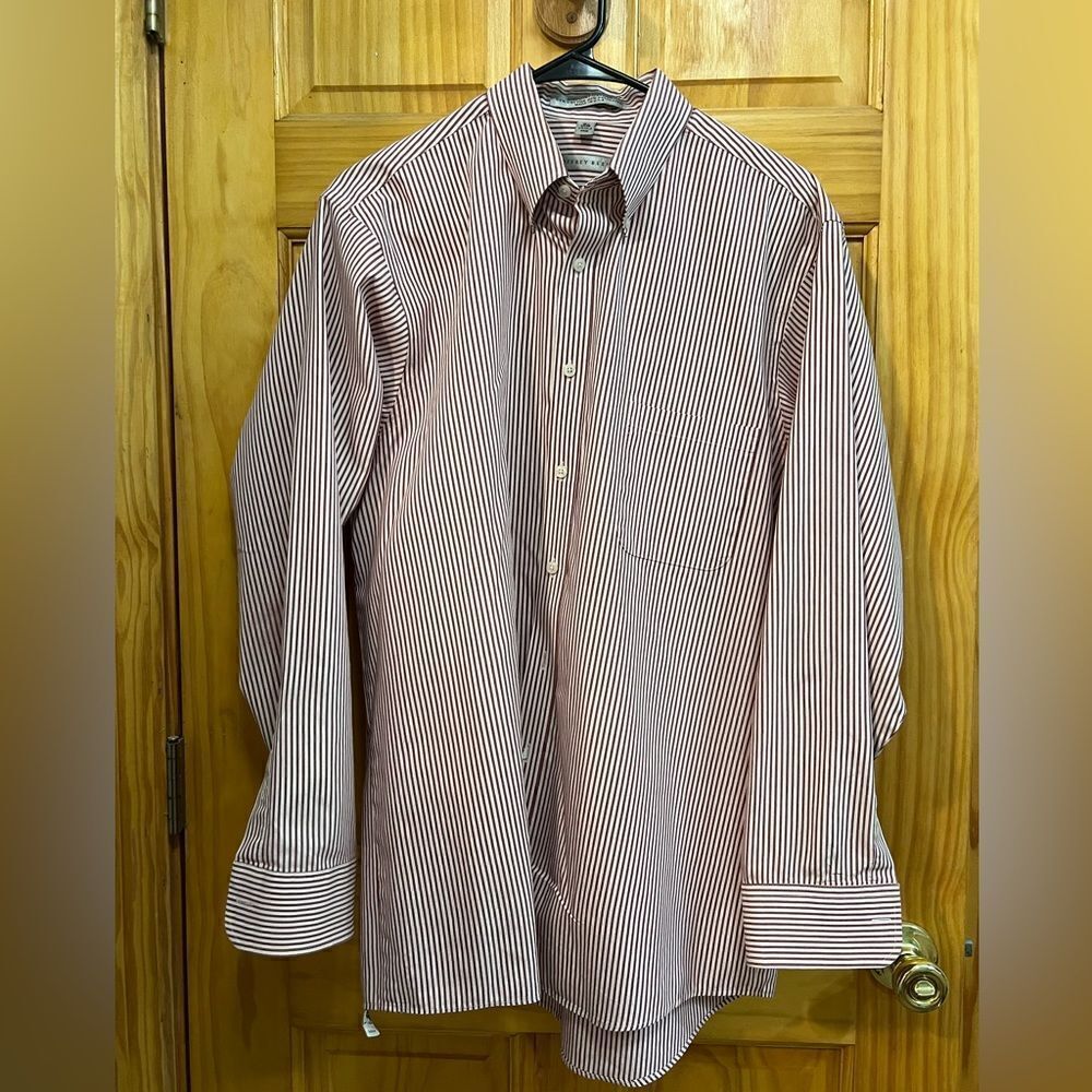 Geoffrey Beene red/white stripe button up shirt size 16 1/2 34/35